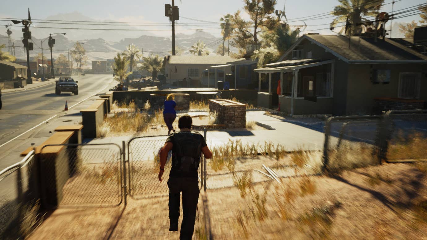 Jacob Diaz running after the mysterious shotgun lady in MindsEye.